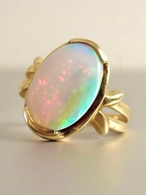 14k gold WHITE OPAL RING 1.4 karat stone sz 7 GIA CERTIFIED document included